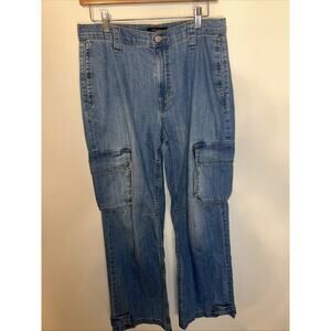 Banana Republic Barrel Leg Cargo Jeans Women 28 6 R Blue Wide Leg Denim $100
